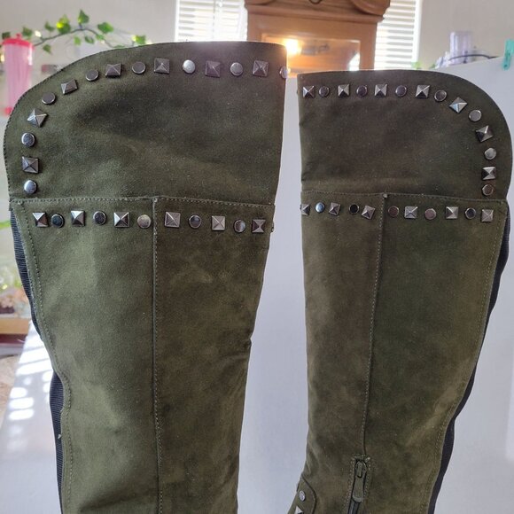 Midnight Velvet Olive Green Over The Knee Boots W Studded Detail Size 9W - Picture 12 of 16